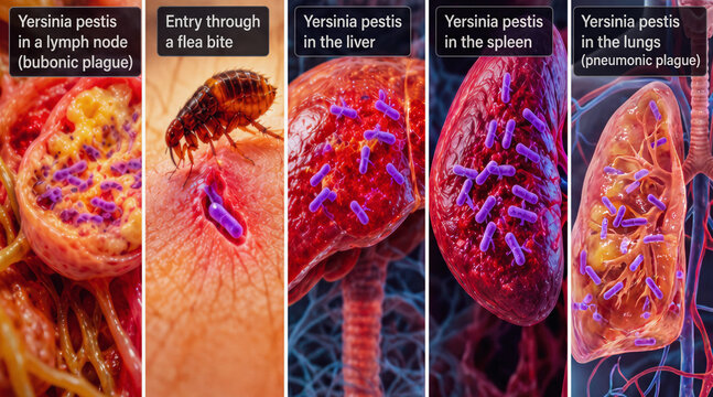 Yersinia Pestis Infection in Human Organs Medical Illustration