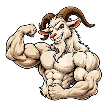 Muscular Goat Bodybuilder Mascot Vector Illustration