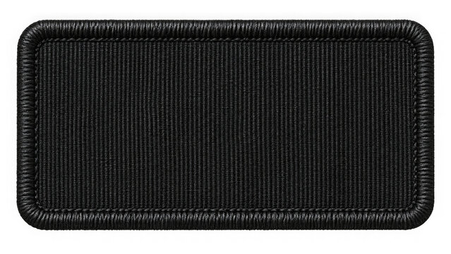 Blank black rectangular embroidered patch on transparent background