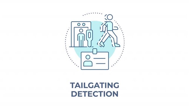 Tailgating detection animated monochrome cyan concept icon. Physical security innovation. Access control solutions. Ai security technology. Minimalist blue line animation. Circular motion graphic