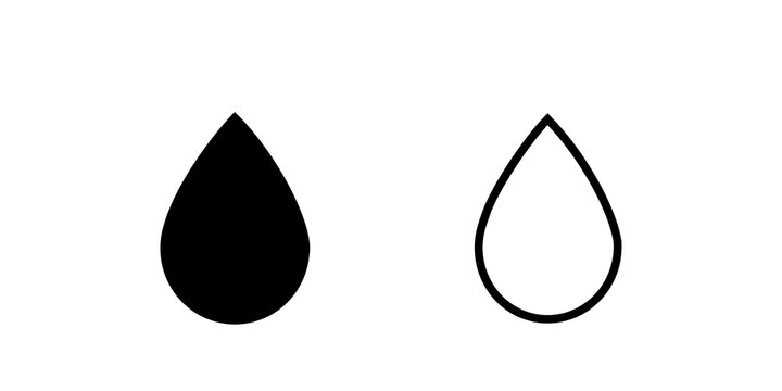 Water drop solid and outline icons set on transparent grid background.