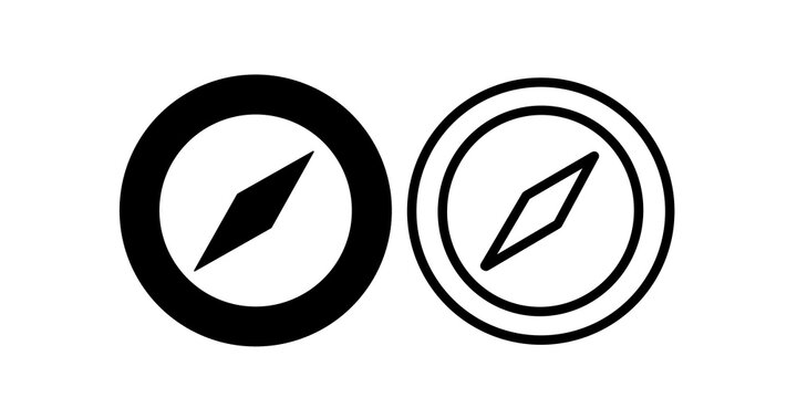 Black compass vector icons with solid outline styles showing travel concept.