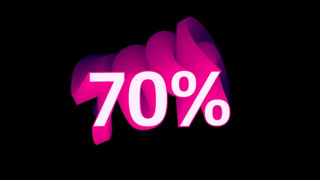 70 percent discount animated typography with vibrant pink 3D effect on black background for promotion