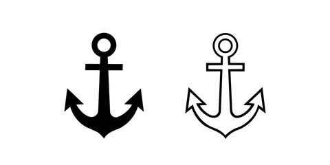 Maritime anchor black silhouette and outline icon for marine nautical theme. © Naqeeb