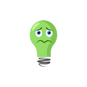 Sad lightbulb lamp cartoon character with nehative emotion.