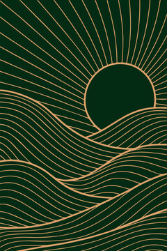 Abstract line art style background. Modern simple Japanese design. Outline hand drawn illustration.