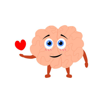 Cute brain in love cartoon character, body part mascot emoticon.