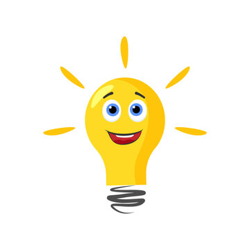 Cute cheerful lightbulb lamp cartoon character with happy emotion.