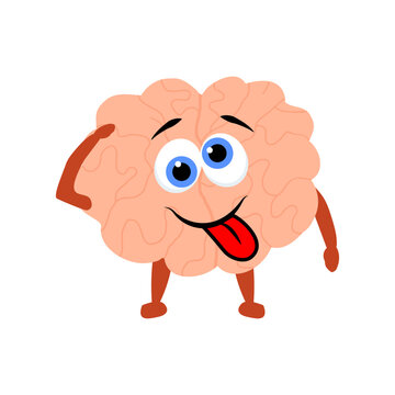 Cute dumb brain cartoon character, body part mascot emoticon.