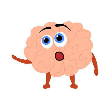 Confused brain cartoon character, body part mascot emoticon.