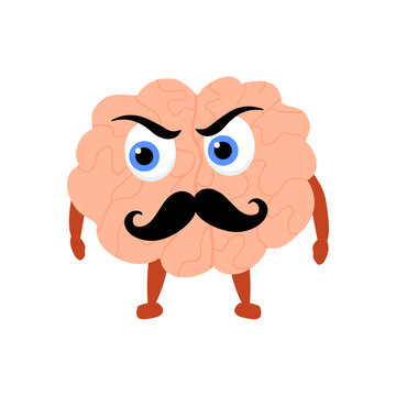 Angry brain cartoon character, body part mascot emoticon.