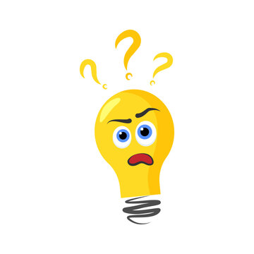Questioned lightbulb lamp cartoon character with confused emotion.