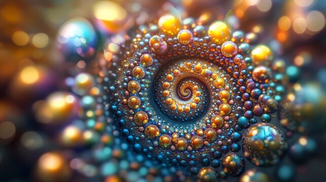Intricate glowing spiral made of tiny sparkling spheres and bokeh lights creating mesmerizing abstract vortex pattern for motion energy technology background creative visual design scene loop effect
