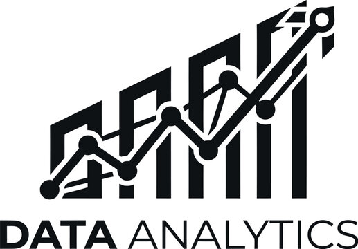 Data analytics logo design with rising bar chart and line graph for