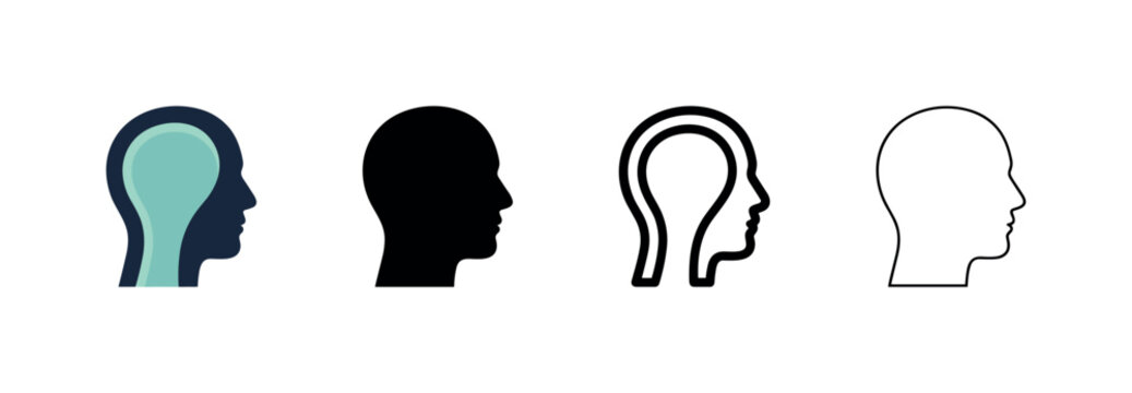 Human Head Profile Icons Set: Psychology, Mind, and Self-Reflection Concepts for Identity and Thought