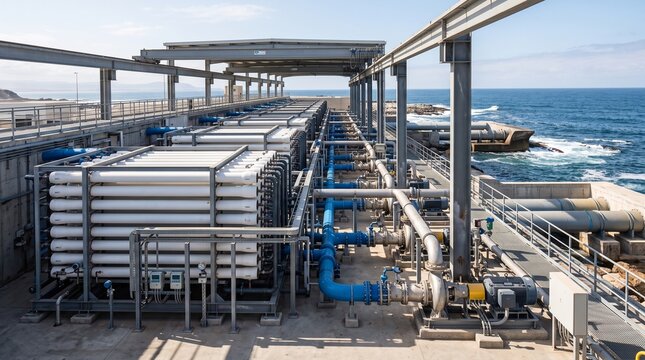 Modern Seawater Desalination Plant with Reverse Osmosis Systems