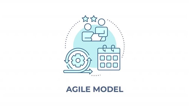 Agile model animated monochrome cyan concept icon. Product development frameworks. Agile business operations. Project management workflow. Minimalist blue line animation. Circular motion graphic