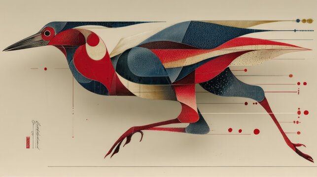 Geometric bird in motion running.