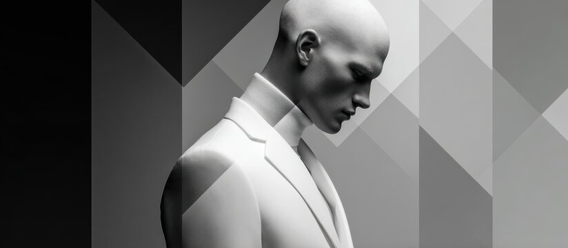 man in suit looking down.