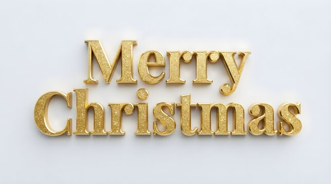 Merry christmas gold glitter text isolated on white background