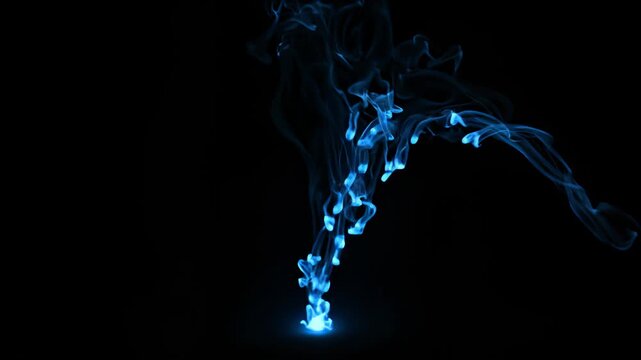 Abstract Blue Smoke and Energy Swirls Rizing on Black Background Motion Graphics