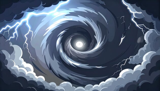 台風 竜巻 雷 稲妻 渦 雲 天変地異 イラスト ダーク 渦潮 プレースホルダー 背景素材 合成用 空間 奥行き 質感 臨場感 迫力