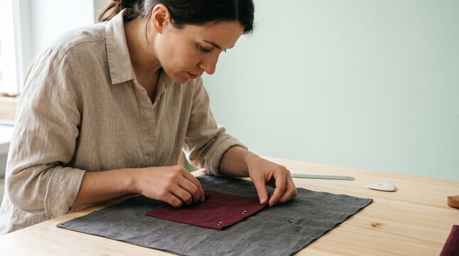 Handcrafted leatherwork with artisan cutting and shaping material for custom product making