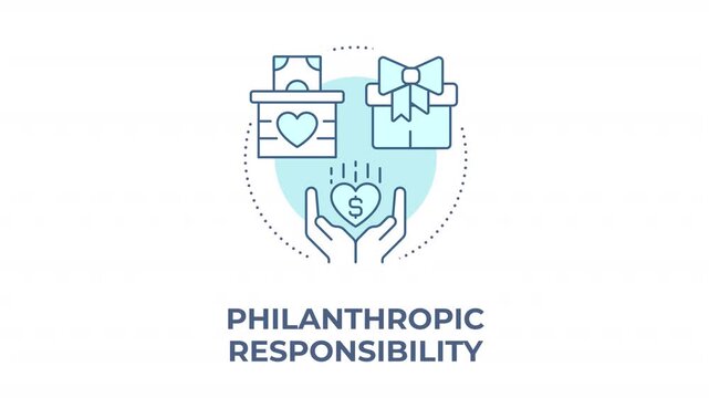 Philanthropic responsibility animated monochrome cyan concept icon. Corporate social impact strategy. Purpose driven business model. Minimalist blue line animation. Circular motion graphic