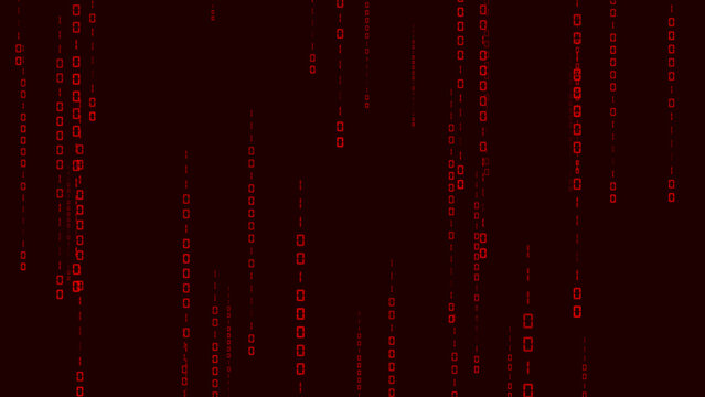 Red Binary Code Falling Down on Dark Red Background data digital
