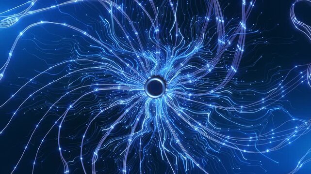 An intricate web glowing strands circular hub, neural connections shared knowledge. Futuristic abstract for artificial intelligence, machine learning, network systems digital innovation explainers.