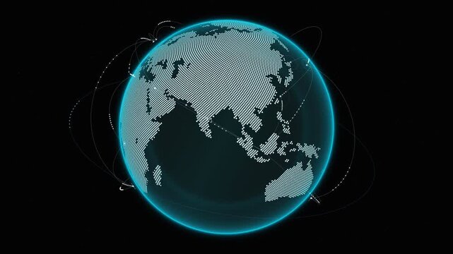 Digital planet earth rotating with glowing network communication mesh. 4K Video
