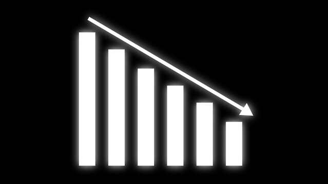 White Bar Graph Showing Downward Trend with Diagonal Arrow on Black Background chart bar chart