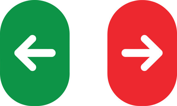 Green and red oval buttons with white left and right pointing arrows for navigation and user interface