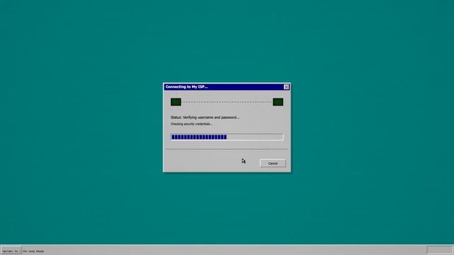 Retro Dial Up Internet Connection Progress Dialog Box on Old Computer Desktop Screen