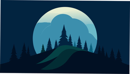 Fototapeta premium Night landscape with trees and full moon