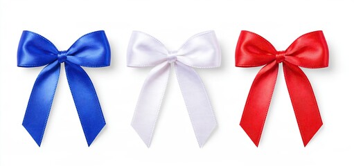Fototapeta premium For national celebrations, colorful red, white, and blue ribbon bows suit holiday promotions and patriotic marketing campaigns.