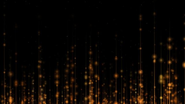Deep bronze light pillars rising from the lower edge of a black background as thin tapered shafts stretch upward with bright motes travelling inside each column
