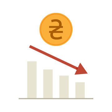 Ukrainian Hryvnia Devaluation Graph Vector Illustration. Currency devaluation concept