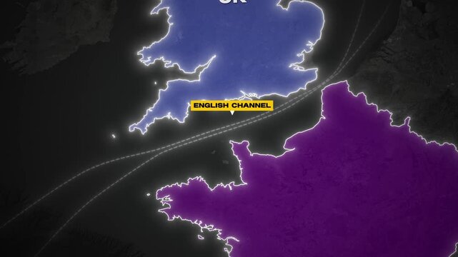 English Channel map animation with UK and France highlighted