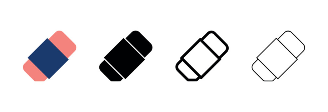 Eraser icon set for education, editing tools and stationery design