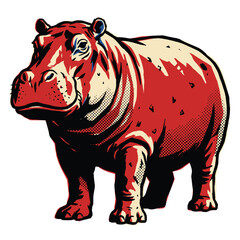 Fototapeta premium Stylized Illustration of a Red Hippopotamus with Bold Lines and Halftone Dots