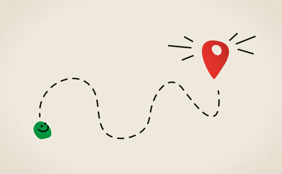 Delivery route with winding dotted path and destination pin illustration