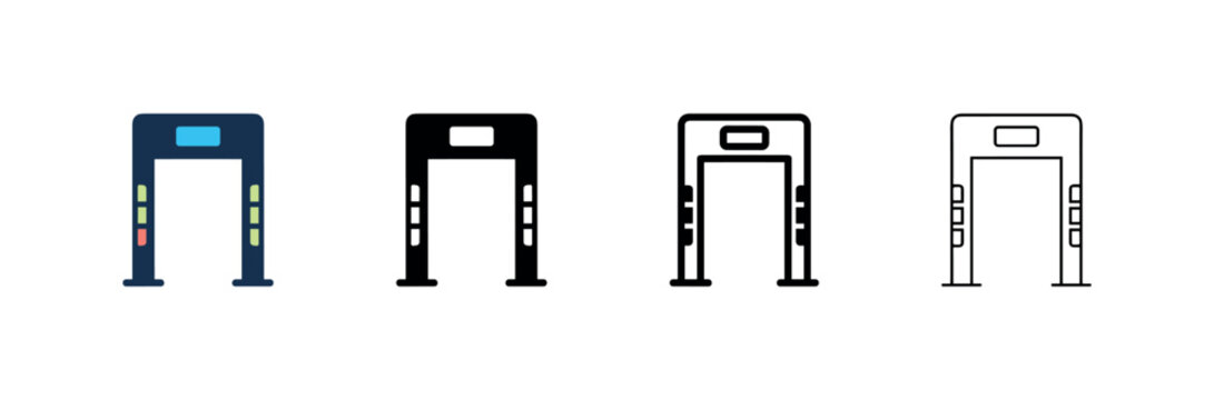 Metal detector gate icon set. Security, airport, checkpoint, and safety symbol.