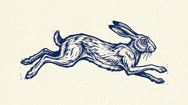 Vector drawn art of a wild hare running across a field with wild animal