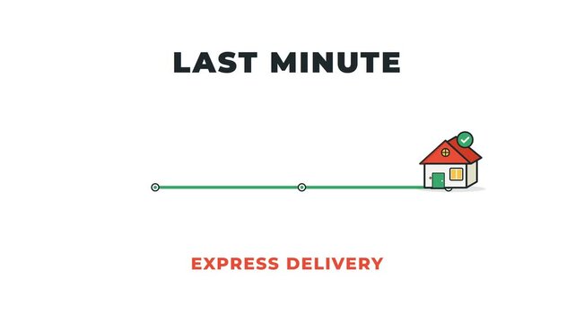 Premium flat vector animation showing a package switching to express delivery and entering a home destination.