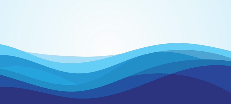 Abstract blue ocean waves vector background, flowing layered wave pattern, wide horizontal banner with copy space