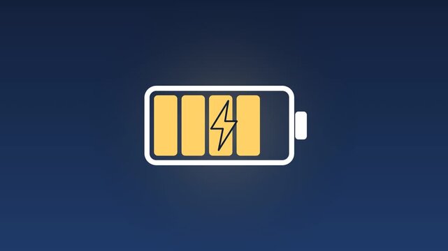 Battery charging animation with lightning bolt, power level filling from low to full