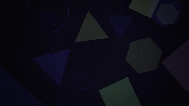Abstract geometric shapes slowly drifting across a dark looping digital background