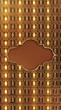 Rows of golden lanterns sit richly square niches plaque golden border. decorative background animation provides a blank center for festive messages, traditional invitations elegant celebration titles.