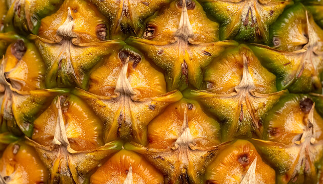 Macro close up of fresh pineapple skin texture and pattern